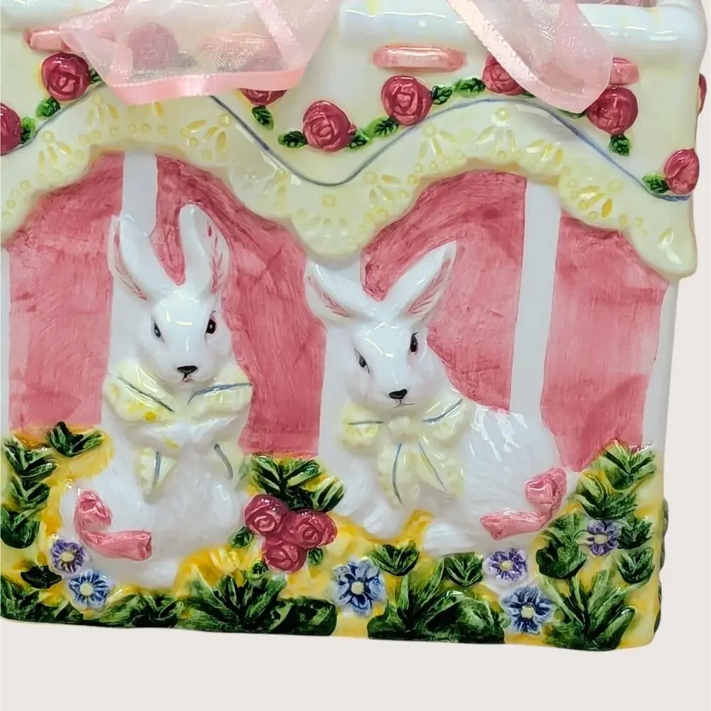 1980s Ceramic Easter Bunny Gift Bag Planter Vase